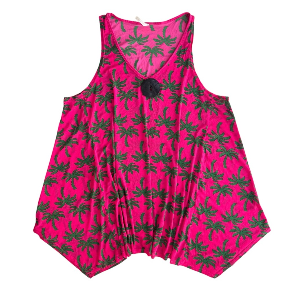 India Boutique Womens Pink Palm Tree Tank Asymmetrical Sheer Dress Swim Cover Up
